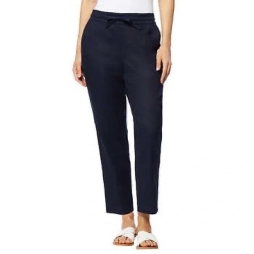 32 Degrees Cool Womens Large Navy Blue Linen Blend Stretch Beach Pant Drawstring
